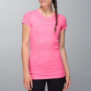 Lululemon Run Swiftly Tech Short Sleeve Heathered Zing Pink Light Neon Pink EUC!